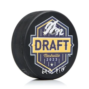 Jacob Fowler Autographed 2023 NHL Entry Draft Puck with 69th Pick Inscription