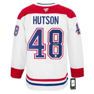 HUTL-MTL-12B-0002 Lane Hutson Autographed Montreal Canadiens White Fanatics Premium Jersey
