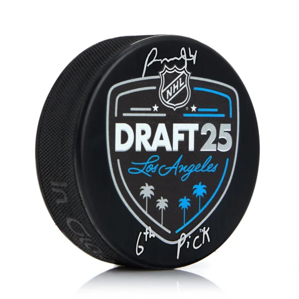 Porter Martone Autographed 2025 NHL Entry Draft Puck with 6th Pick Inscription