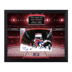 Ivan Demidov Autographed Montreal Canadiens Scoreboard 22x26 Frame with '1st Goal 14-04-25' Inscription #'d /93