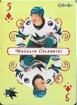 2025-26 O-Pee-Chee Playing Cards 5 of Diamonds Macklin Celebrini