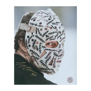 Gerry Cheevers Autographed Boston Bruins 8x10 Photo 'Mask Close-Up'